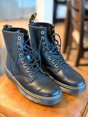 Dr. Martens Black Lace-Up Zavala Boots with Yellow Stitching
